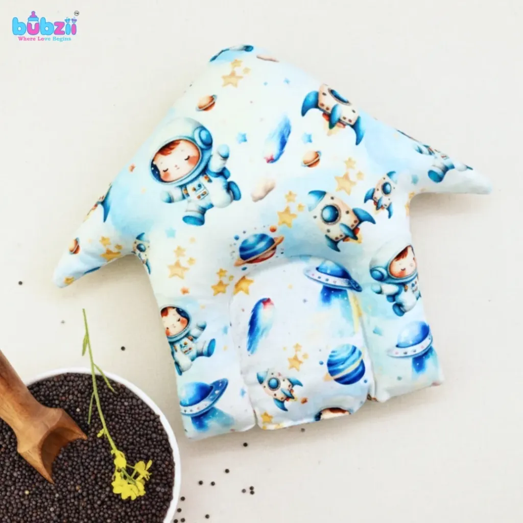 [BB-RP-003] Soft Velvet Mustard Seed Pillow – Light Blue Round Head Shaping Design