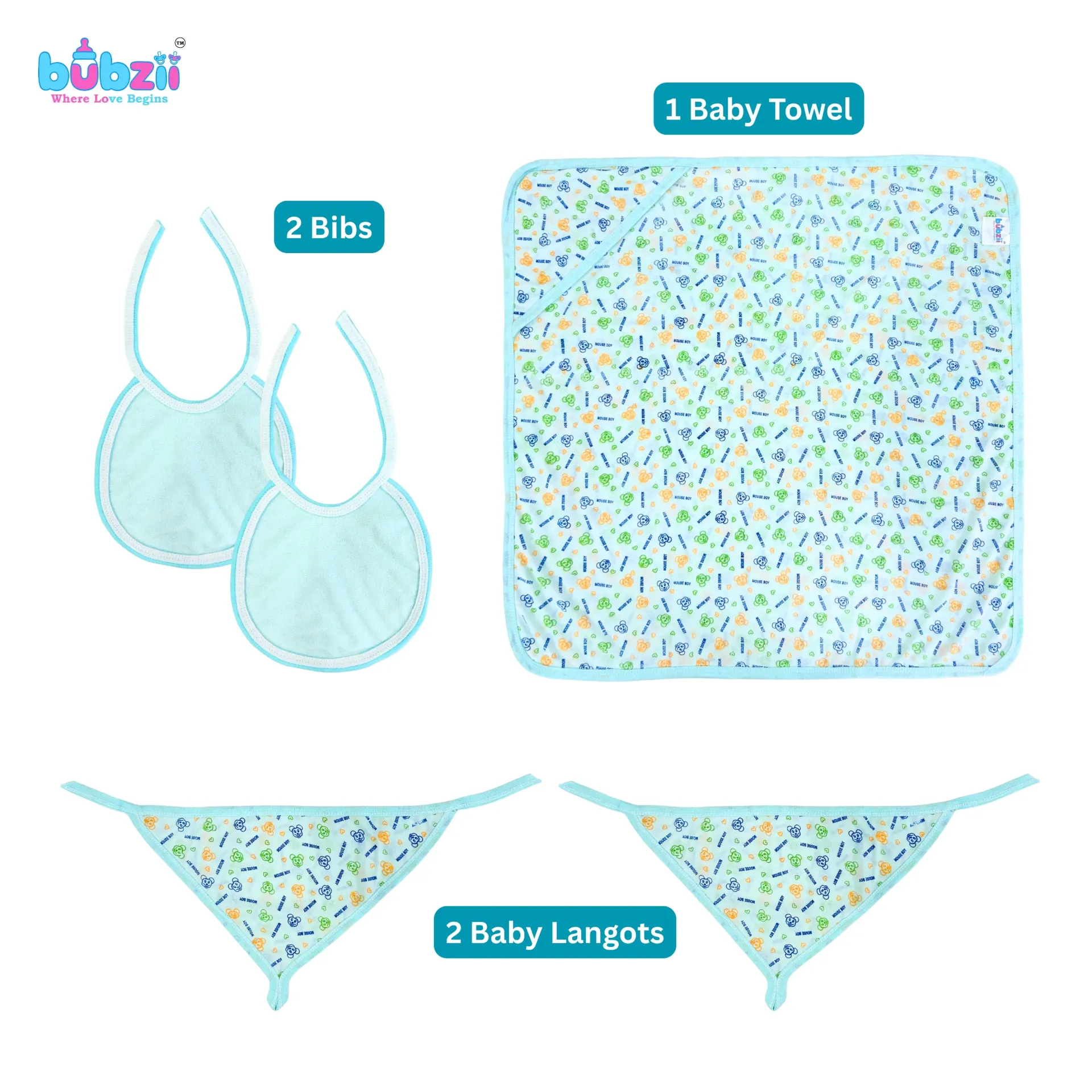 Combo of Baby Wrapping Sheet, Langots & Bibs Sky Blue