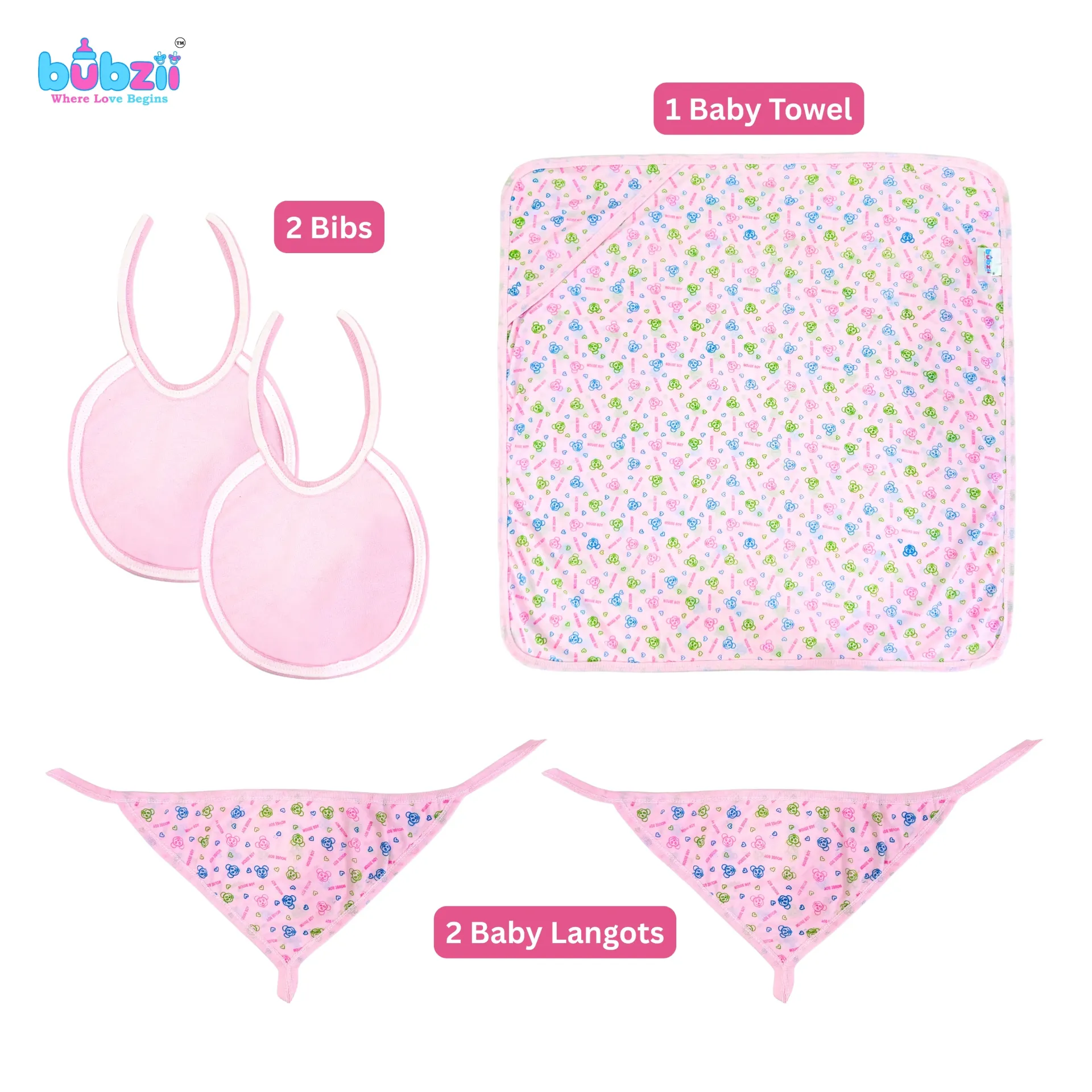 Combo of Baby Wrapping Sheet, Langots & Bibs Pink