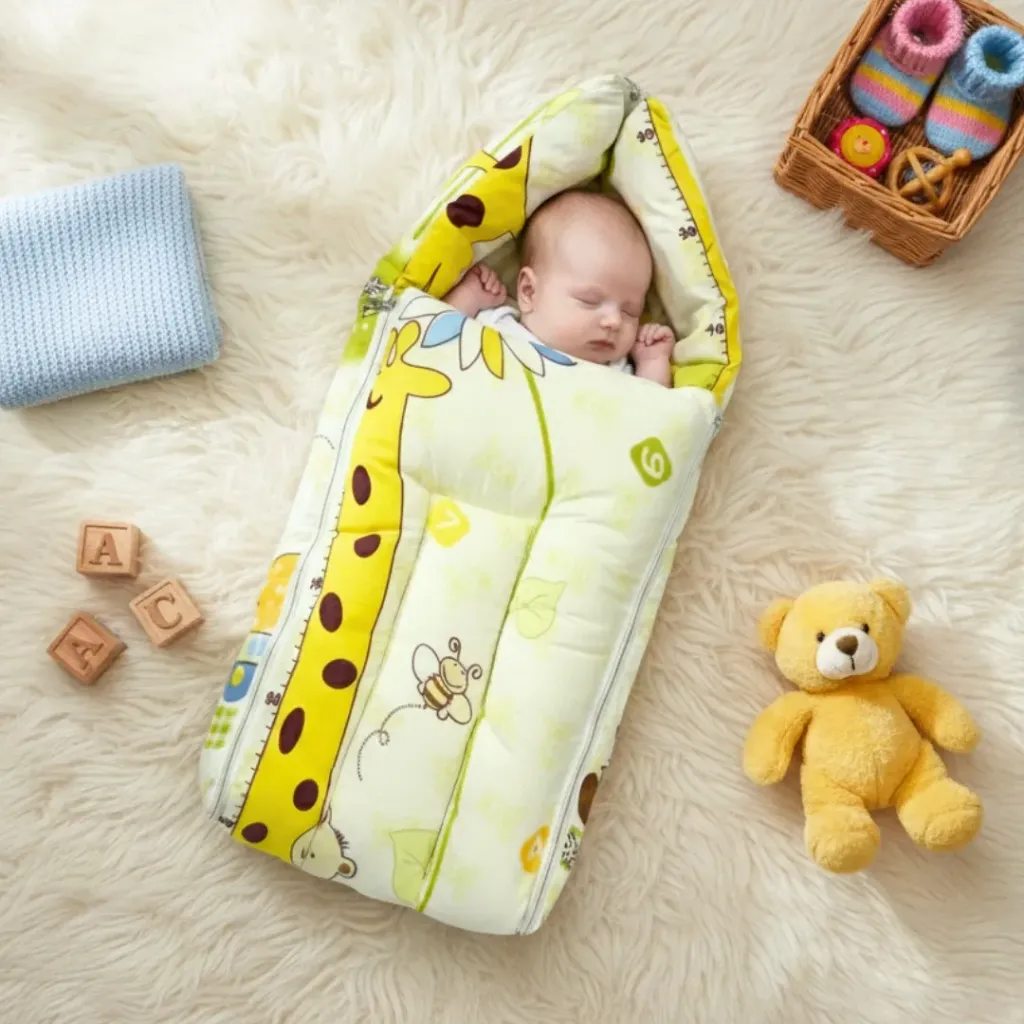 [BB-SB-005] Baby Sleeping Bag & Carry Nest 3 in 1 – Giraffe Print