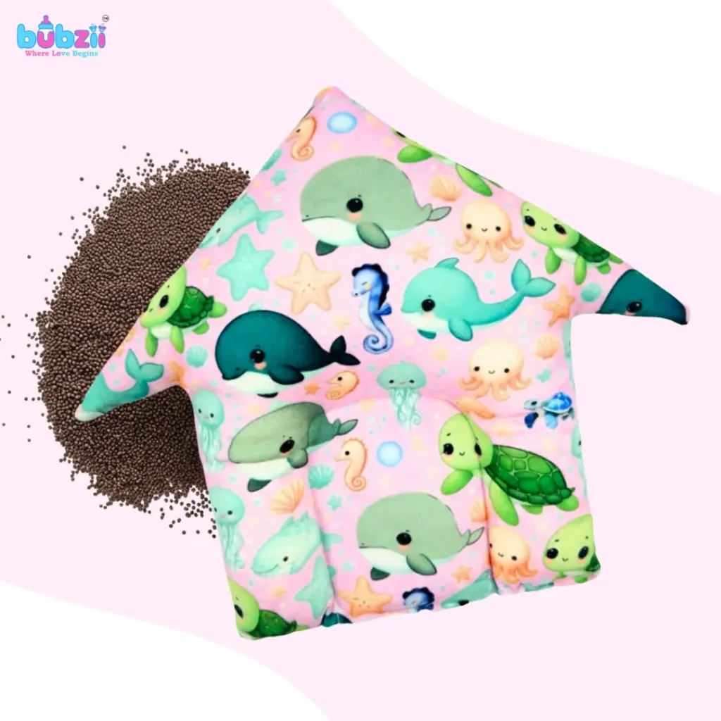 [BB-RP-004] Soft Velvet Head Shaping Mustard Seeds Pillow for New born Animal Print - Light Pink