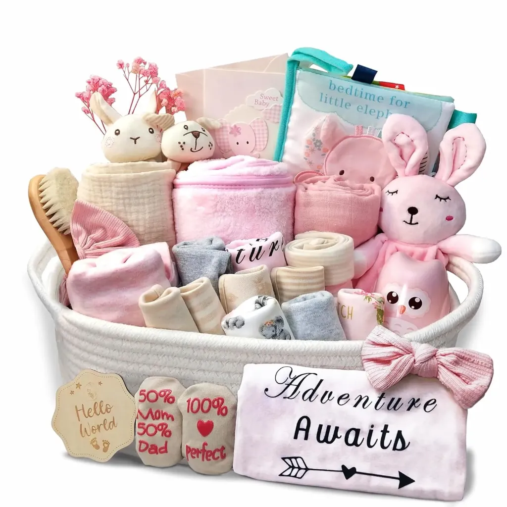 30-Piece Baby Girl Shower Gift Basket Set
