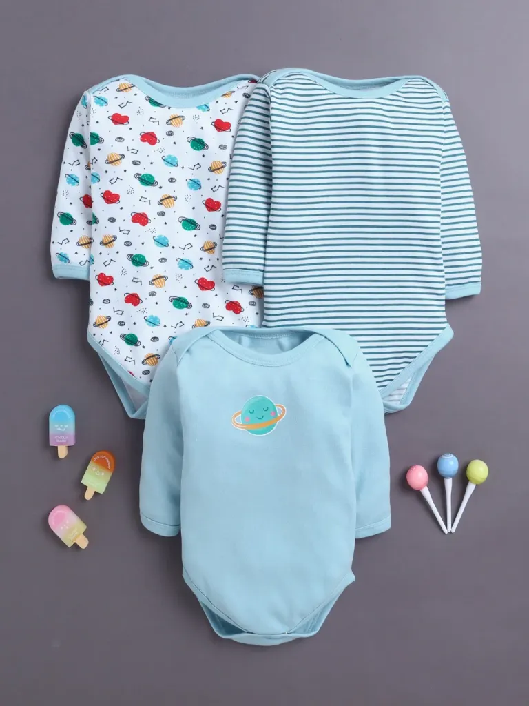 Baby Boys Full Sleeves Cotton Bodysuit Pack of 3 (0-6M)