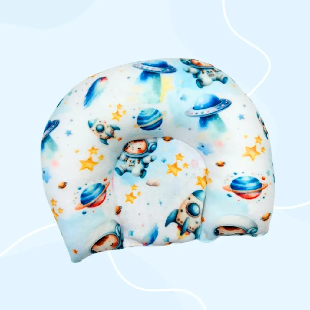 [BB-RP-007] Soft Velvet Head Shaping Mustard Seed Pillow – Light Blue Astronaut Print