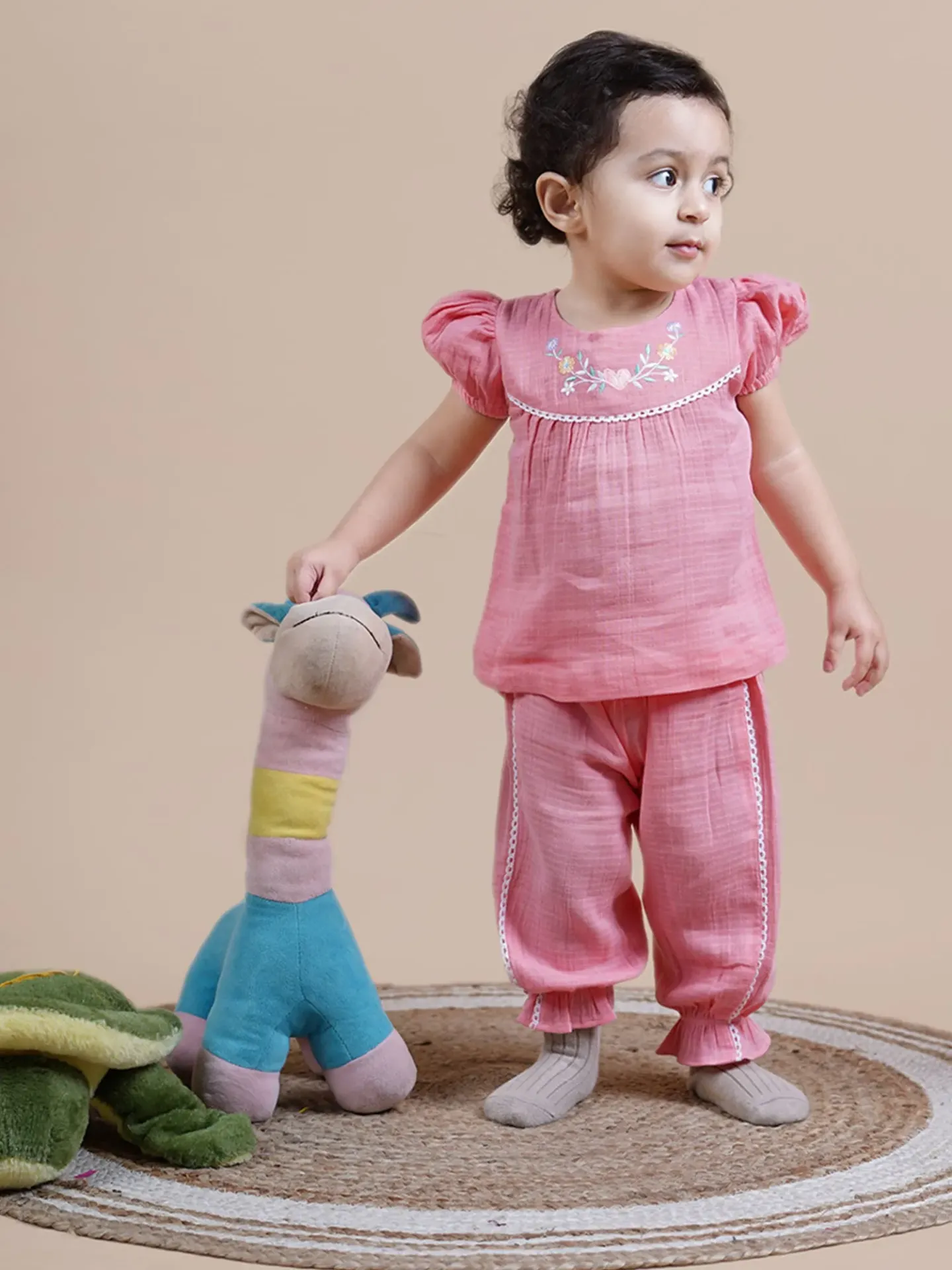 Cute Pink Cotton Gauze Co-ord Set (0-6M)