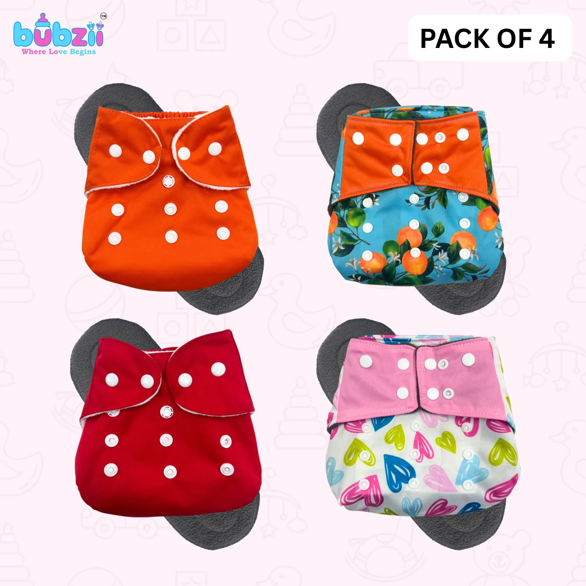 [BB-DP-007] Baby Reusable Diaper Pack of 4