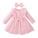 Girl's Full Sleeve Knee-Length Casual Dress Pink
