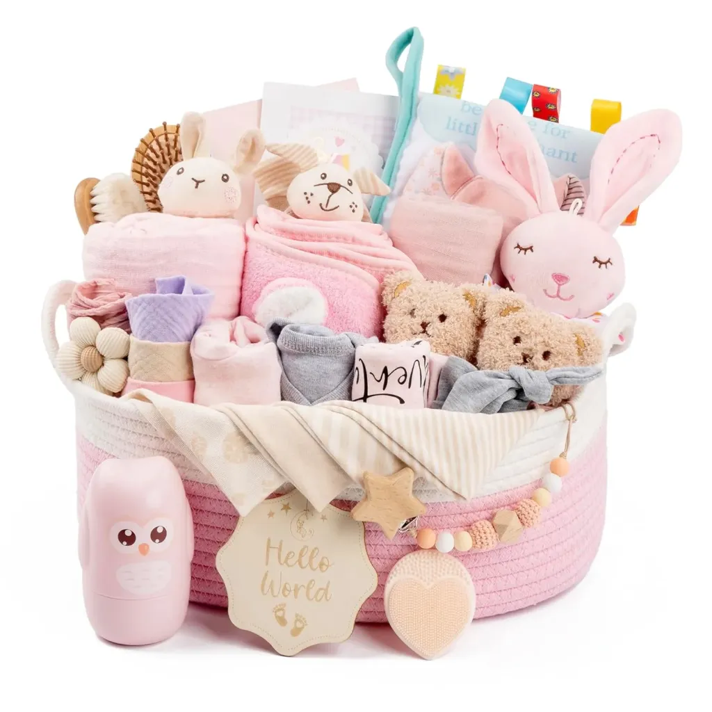 30 Piece Baby Gift Basket – Luxury Curated Baby Girl Gift Basket for Newborn