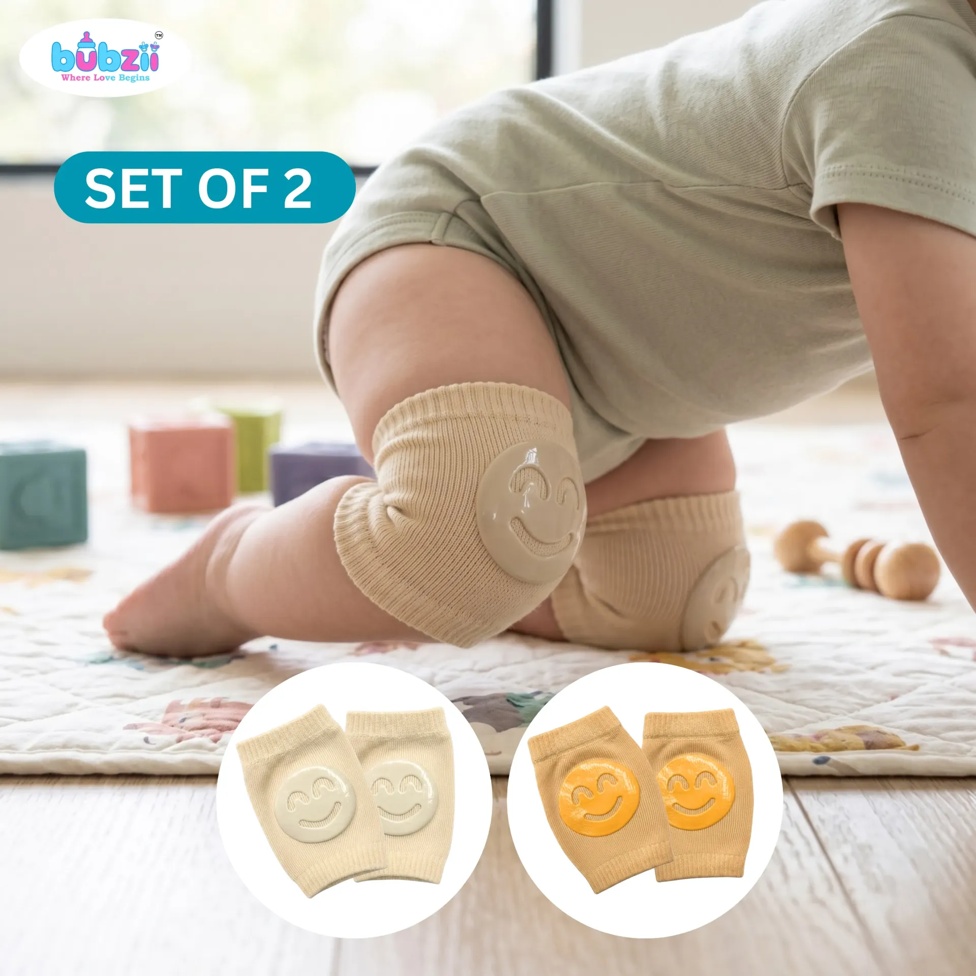 [BB-KP-010] Baby Crawling Knee Pads 0-12M - Beige & Mustard