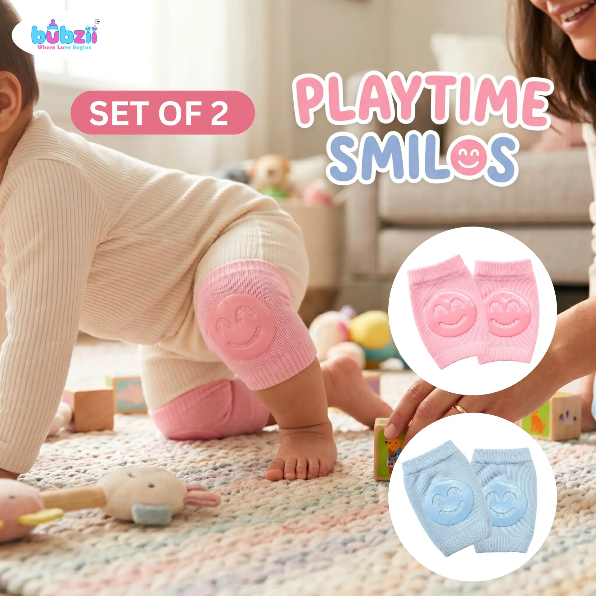 [BB-KP-012] Baby Crawling Knee Pads 0-12M - Pink & Sky Blue