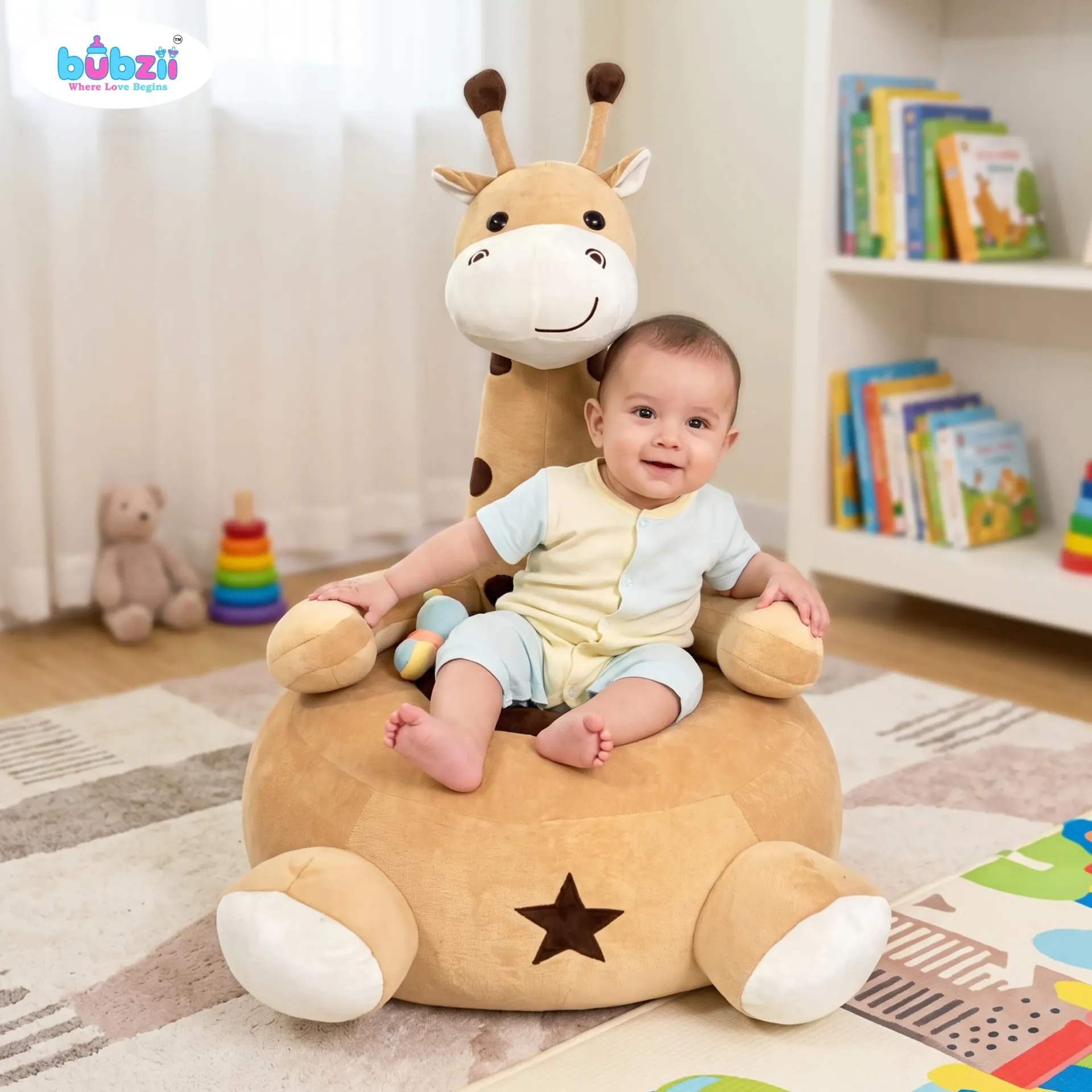 Bubzii Giraffe Baby Sitting Sofa Caramel Brown