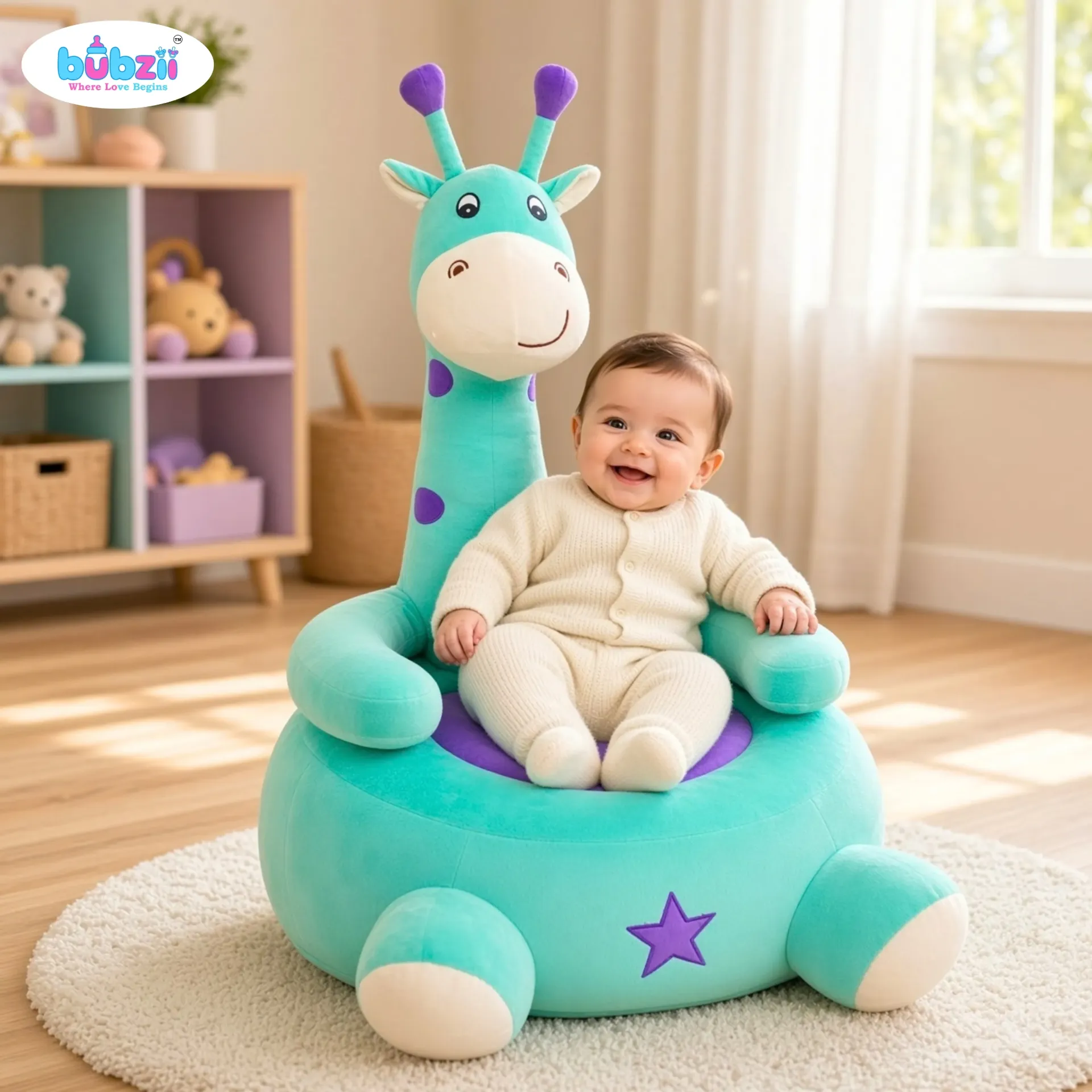 Bubzii Giraffe Baby Sitting Sofa Mint & Purple