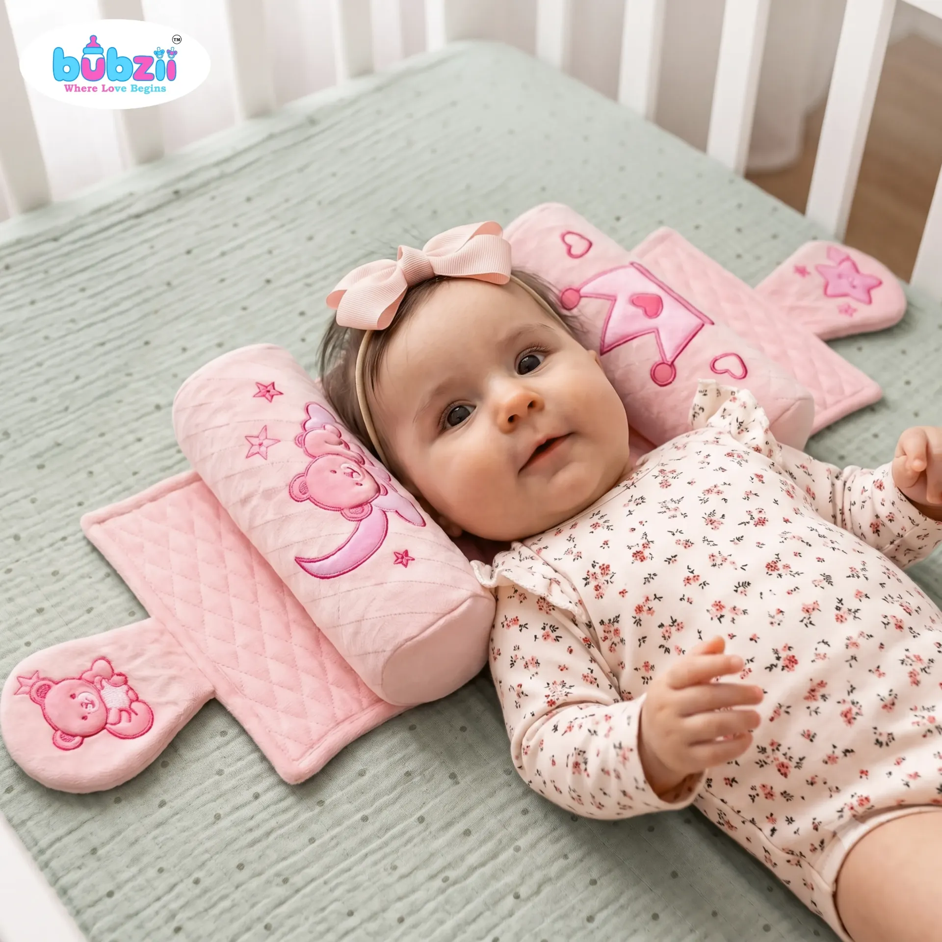 Pink Bear & Crown Bolster