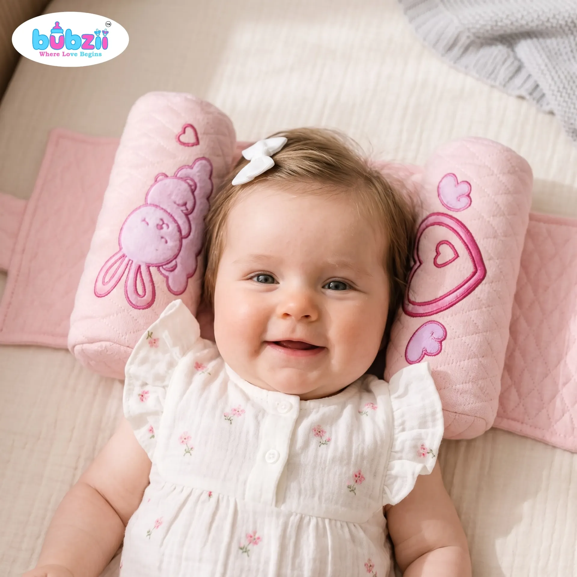 Pink Bunny & Heart Bolster