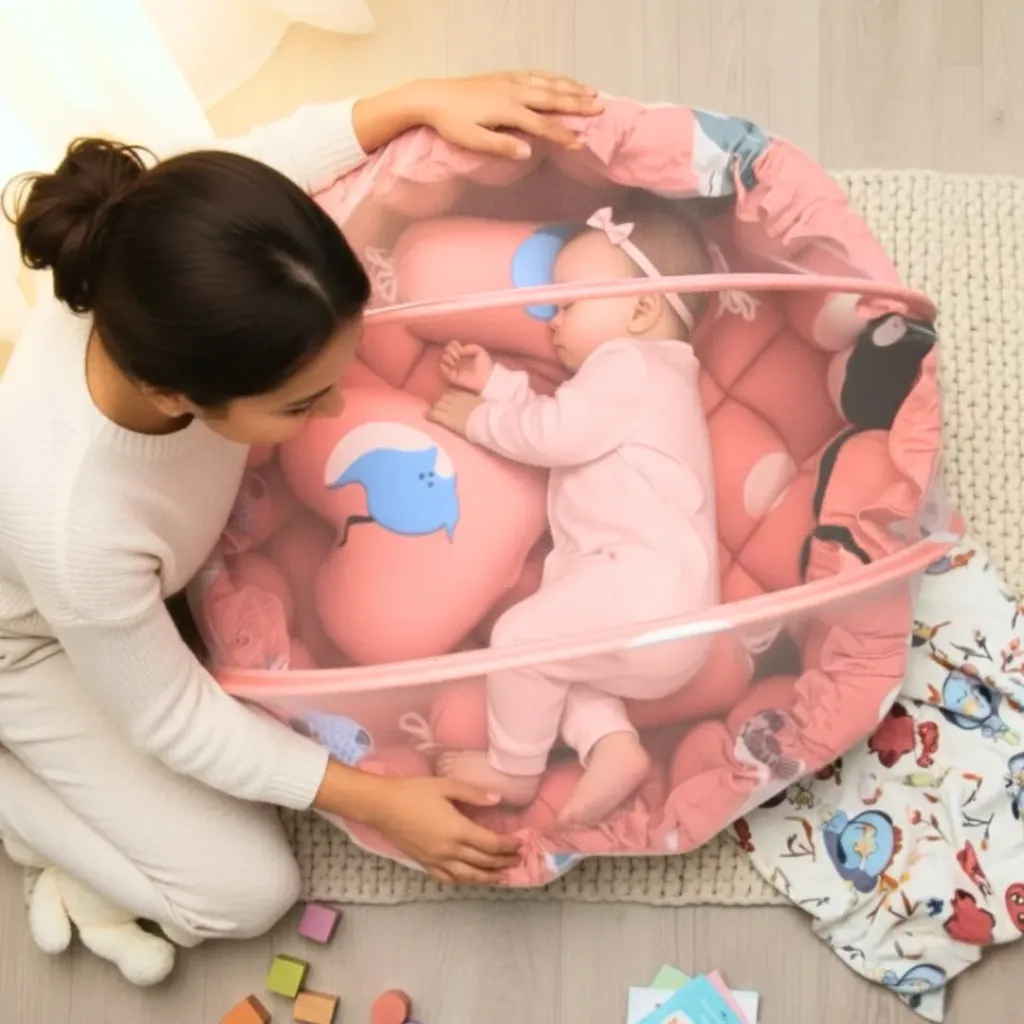 [BB-RB-001] 3 in 1 Round Baby Bed with Mosquito Net (0to12 Months) Pink